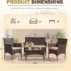 4 Pieces Patio Rattan Chair Wicker, Outdoor Indoor Use Backyard Porch Garden Poolside Balcony Furniture Sets (Red)