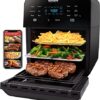 Nuwave Brio Air Fryer Oven, 15.5Qt X Large Family Size, SS Rotisserie Basket &Skewer Kit, Reversible Ultra Non Stick Grill/Griddle Plate, Powerful...