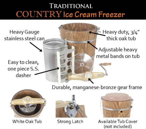 6 qt Ice Cream Maker Classic Wooden Tub Hand Crank