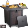 28-inch, 50,000-watt automatic ignition gas fire pit table, CSA-certified, imitation wicker wood material, equipped with a 6.6-pound stone shelf,...