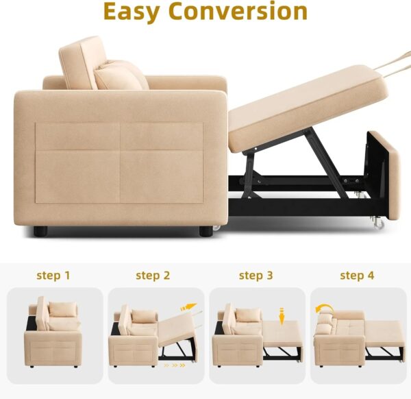 DWVO 3-in-1 Convertible Sofa Bed, 55" Sleeper Sofa with Pull-Out Bed, Cat-Scratch-Proof Fabric Futon Couch with Adjustable Backrest and Side...