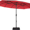 15 ft Large Patio Umbrella with Solar Lights Double-Sided Outdoor Rectangle Market Umbrellas with 36 LED Lights/Base Included/Easy Crank for Patio...