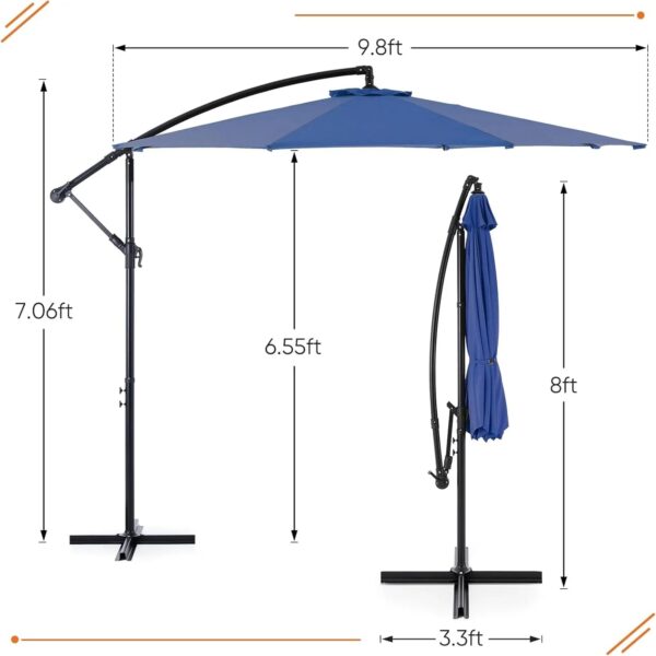 9.8FT Offset Patio Umbrella Hanging Cantilever Umbrella Outdoor Sun Shade with Easy Tilt Adjustment, 8 Ribs, UV Protection for Backyard, Lawn,...