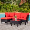 FDW Patio Furniture Set 4 Pieces Outdoor Rattan Chair Wicker Sofa Garden Conversation Bistro Sets for Yard,Pool or Backyard