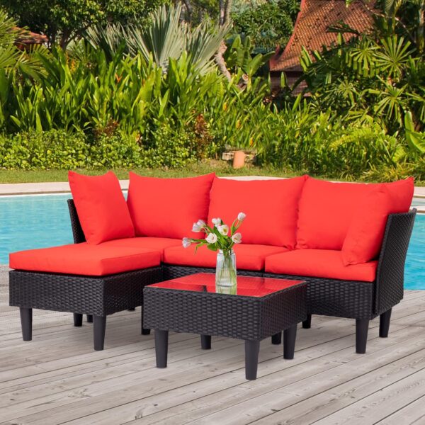 FDW Patio Furniture Set 4 Pieces Outdoor Rattan Chair Wicker Sofa Garden Conversation Bistro Sets for Yard,Pool or Backyard