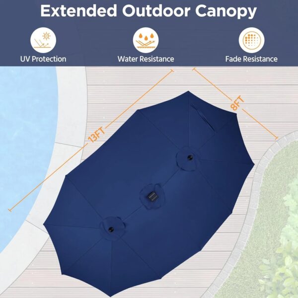 15 ft Large Patio Umbrella with Solar Lights Double-Sided Outdoor Rectangle Market Umbrellas with 36 LED Lights/Base Included/Easy Crank for Patio...