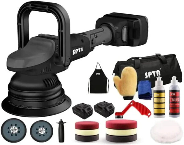 18V Cordless Car Polisher, 15mm Orbit 2000-4800 OPM Portable Buffer Polisher with 7 Variable Speed 2Pcs 4.0Ah Battery, 6 Sponge Pads,2 Wool Pad,...