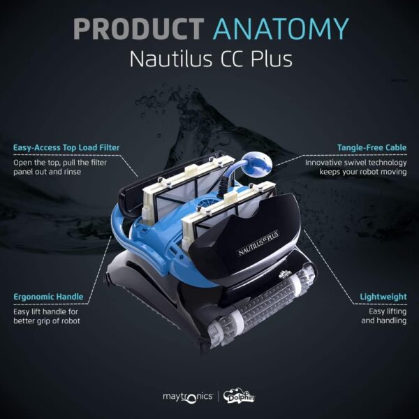 Dolphin Nautilus CC Plus Wi-Fi Automatic Robotic Pool Vacuum Cleaner, Always Cleaning, Never Charging, with Wall Climbing Scrubber Brush, Ideal...