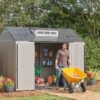 Rubbermaid Resin Outdoor Storage Shed With Floor (7 x 7 Ft) Weather Resistant Gray Organization for Home/Backyard/Garden Tools/Lawn Mower/Bike...