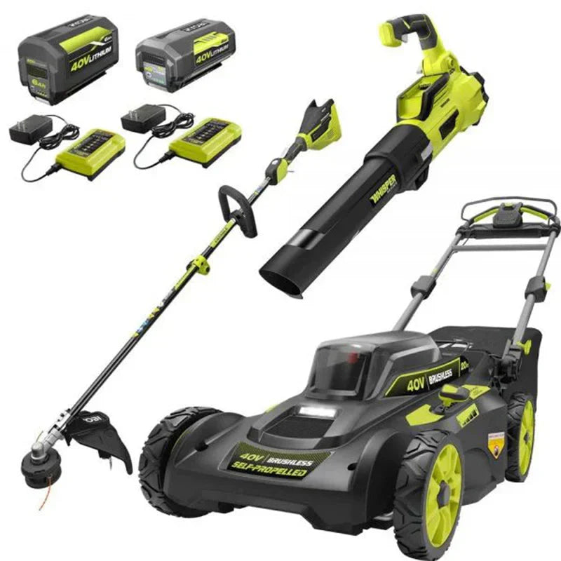 d59de005a6d4944803cb293c89df6d951bfa97e2f7e865601ffc043633b87537 40V Brushless 20 in. Walk Behind Self Propelled Mower String Trimmer Leaf Blower with (2) Batteries and (2) Chargers