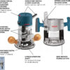 BOSCH 1617EVSPK Wood 12 Amp Router Tool Combo Kit - 2.25 Horsepower Plunge Router & Fixed Base with a Variable Speed