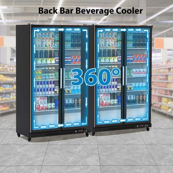 Commercial Refrigerator, Glass Door with LED Lighting Upright Beverage Display Cooler for Home, Store, Gym, or Office, Featuring Double Swing...