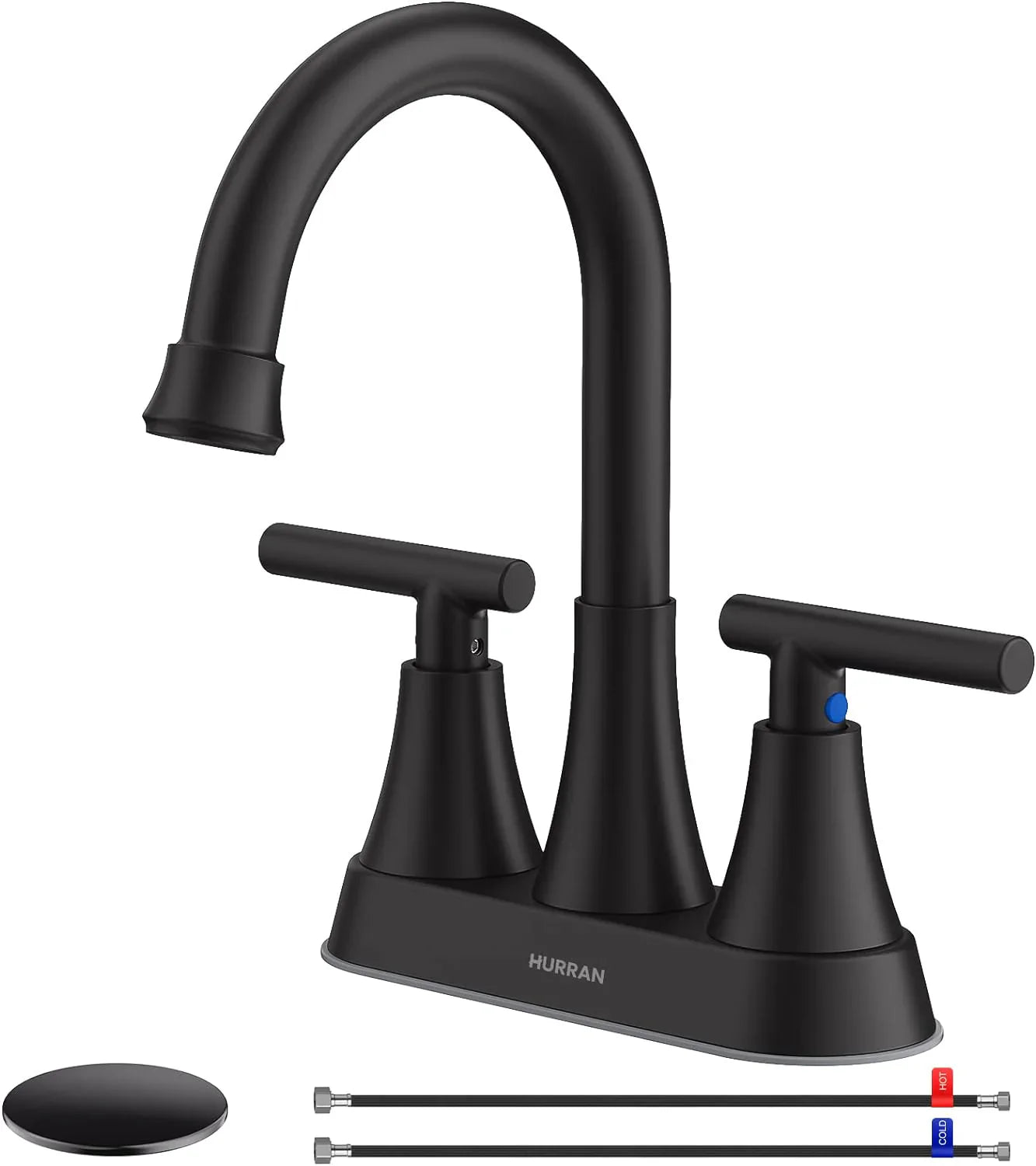 d70bb97d0852ff3d79b3f861c95e686363dae5a712c472978a28df8f08186dd6-1 Bathroom Faucets for Sink 3 Hole, Hurran 4 inch Matte Black Bathroom Sink Faucet with Pop-up Drain