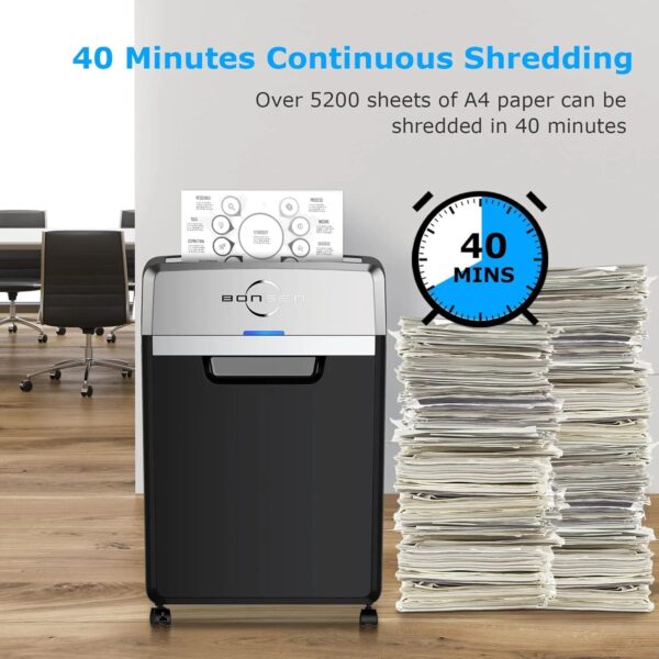 Heavy Duty Paper Shredder, 24-Sheet Cross-Cut Shredder, 40-Min Continuous Running Time, Commercial Grade Shredder for Office, 9-Gallon Big Basket,...