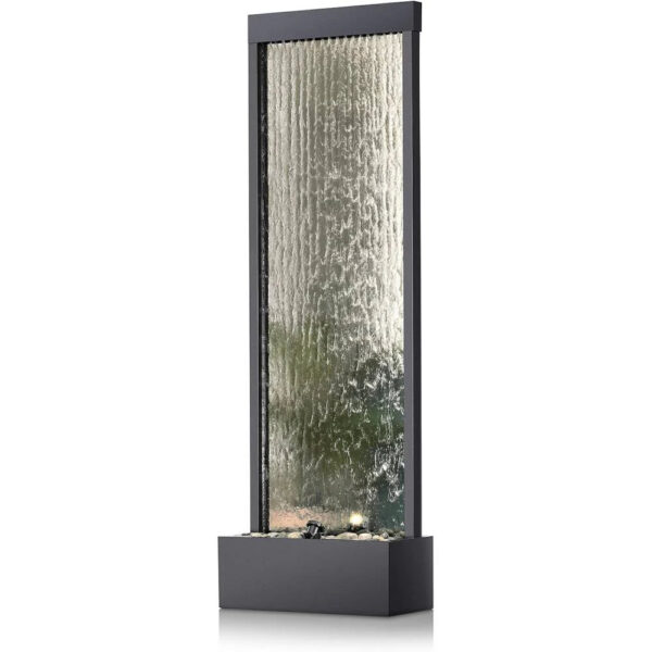 Alpine Mirror Waterfall Fountain with Stones & Lights, 72", Indoor/Outdoor Zen Decor