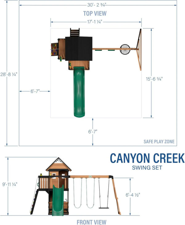 Backyard Discovery Canyon Creek Cedar Wood Swing Set with Wave Slide, Clubhouse, Play Kitchen, Picnic Area, Belt Swings, Web Swing, Rock Wall,...