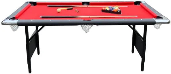 6 Ft Portable Pool Table, Adults Folding Billiards Tables for Game Room with Easy Foldable Storage, Includes Full Set of Billiard Balls, Cues,...