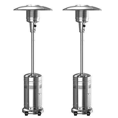 2 Set 48,000-BTU Umbrella Patio Propane Heater with Wheels,Stainless Steel Patio Heater,Stainless Steel Floorstanding Liquid Propane Heater...