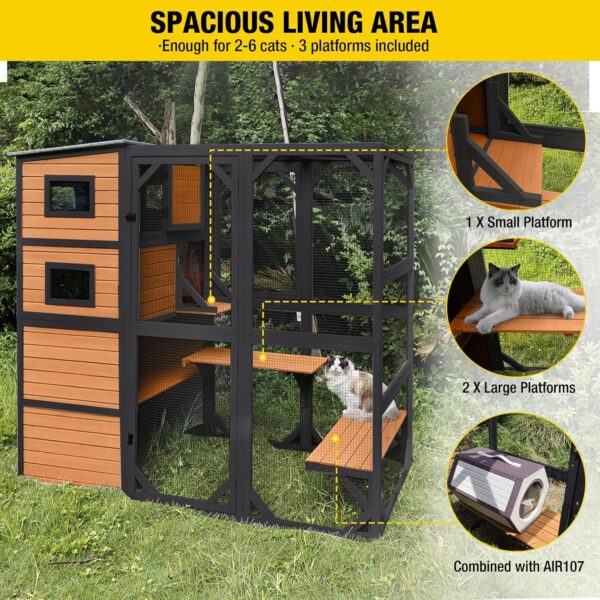 Aivituvin Large Cat Catio, 4 Tiers, Weatherproof Roof, 70"H x 77"L