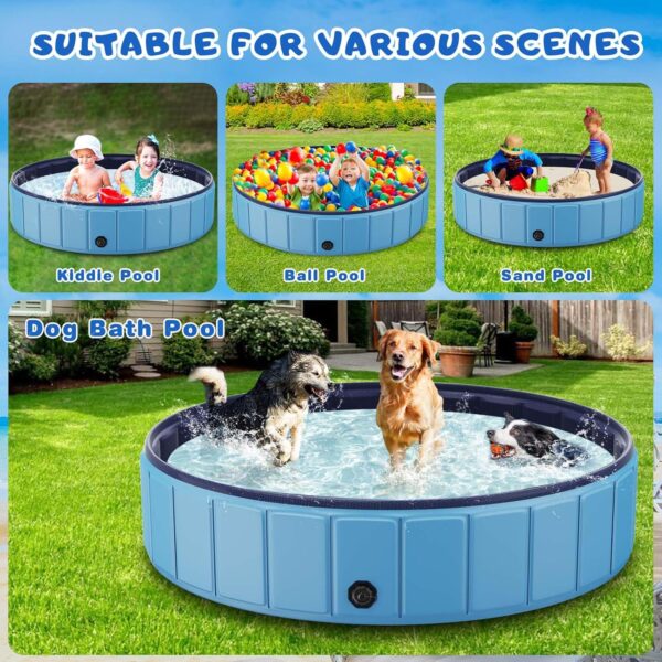 Foldable Dog Swimming Pool, 120"x20" Oversize Collapsable Hard Plastic Potable Bathing Tub for Pet Dog Kiddie Pool Indoor and Outdoor Leakproof...