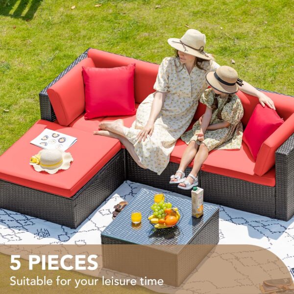 Devoko 5 Pieces Patio Furniture Sets All Weather Outdoor Sectional Patio Sofa Manual Weaving Wicker Rattan Patio Seating Sofas with Cushion and...