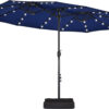 15 ft Large Patio Umbrella with Solar Lights Double-Sided Outdoor Rectangle Market Umbrellas with 36 LED Lights/Base Included/Easy Crank for Patio...
