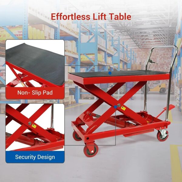 500LBS Hydraulic Lift Table Cart, 30" Lifting Height., Double Scissor Lift Table with 4 Wheels and Non-Slip Pad, Hydraulic Scissor Lift Table for...