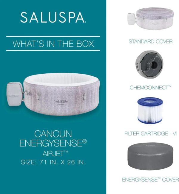 Bestway SaluSpa Fiji AirJet Large Round 2 to 4 Person Inflatable Hot Tub Portable Outdoor Spa with 120 AirJets and EnergySense Cover, Grey