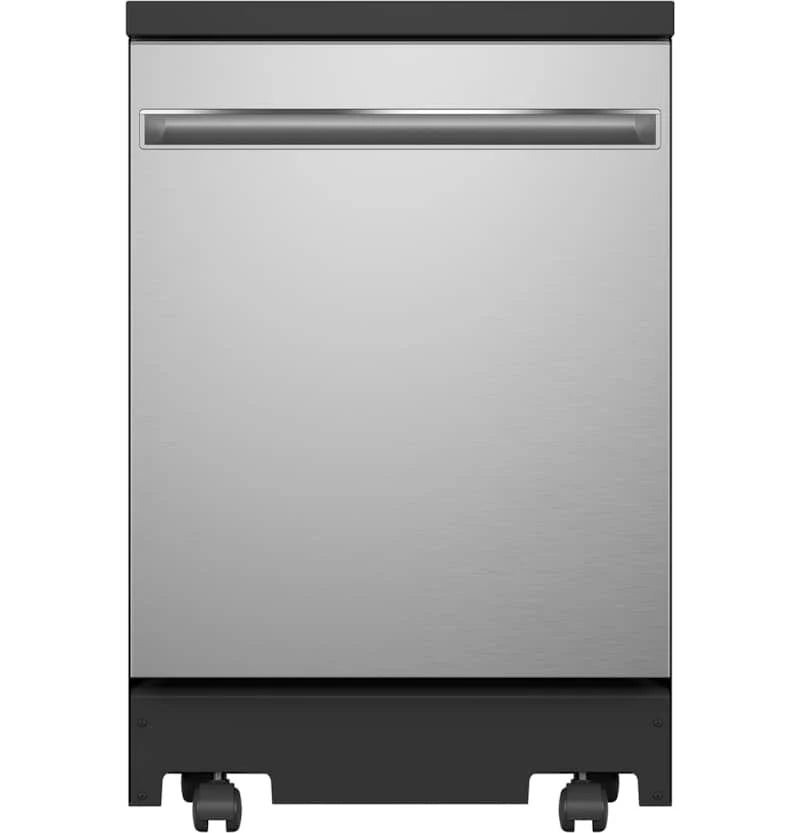 f0da55e5609960852de1817cc7249dc72d6f44f79e822603e9aad85f2703c7de GE 24 Stainless Steel Portable Dishwasher With Sanitize Cycle