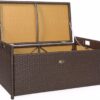 Barton Outdoor Storage Bench Rattan Style Deck Box Wicker Patio Furniture Water Resistance w/Seat Cushion, 60-Gallon, Brown