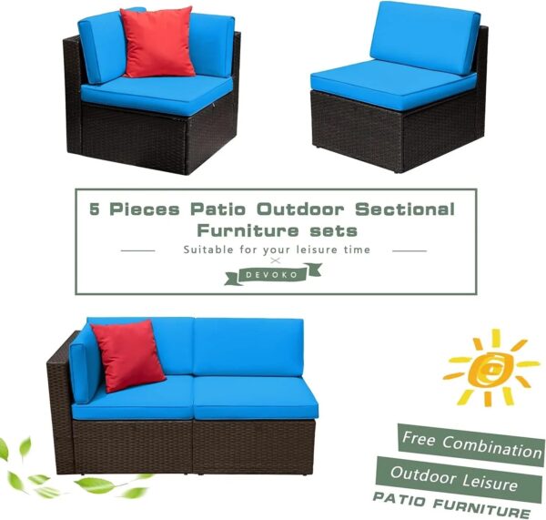 Devoko 5 Pieces Patio Furniture Sets All Weather Outdoor Sectional Patio Sofa Manual Weaving Wicker Rattan Patio Seating Sofas with Cushion and...