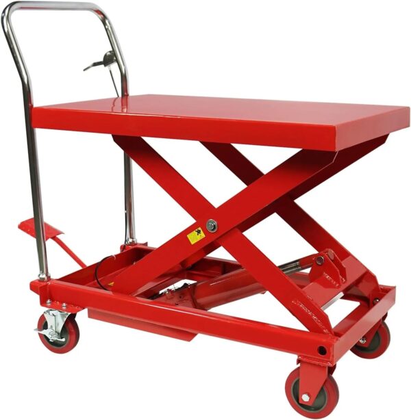 660LBS Hydraulic Lift Table Cart 31" Lift Height, Double Scissor Design with 4 Wheels & Non-Slip Pad for Material Handling