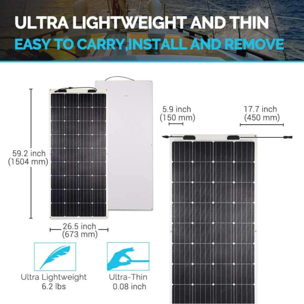 160 Watt 12 Volt Extremely Flexible Monocrystalline Solar Panel Ultra Lightweight, Ultra Thin, Up to 248 Degree Arc, for RV, Boats, Roofs, Uneven...