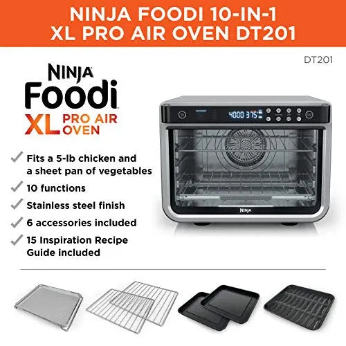 Ninja DT201 Foodi 10-in-1 XL Pro Air Fry Digital Countertop Convection Toaster Oven with Dehydrate and Reheat, 1800 Watts, Stainless Steel Finish,...