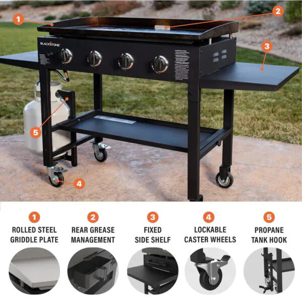 Blackstone 36 Inch Gas Griddle Cooking Station 4 Burner Flat Top Gas Grill Propane Fuelled Restaurant Grade Professional 36 Outdoor Griddle...