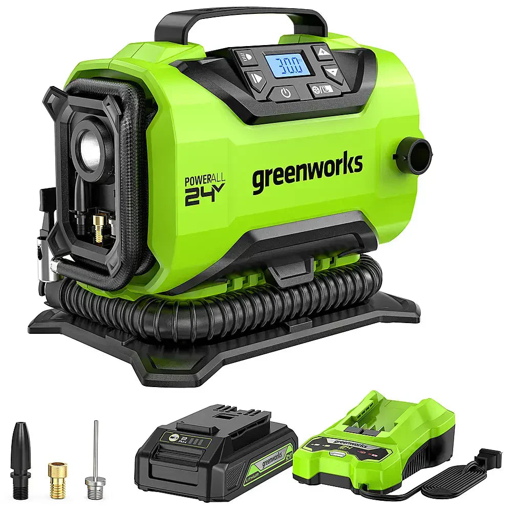 f616097835483512099678ff6f9f85540a8259f05f5f504f43d1d56a5ec81f70 24 Volt Battery Powered 160-PSI Inflator with 2.0 Ah USB-C Battery & Charger - Green