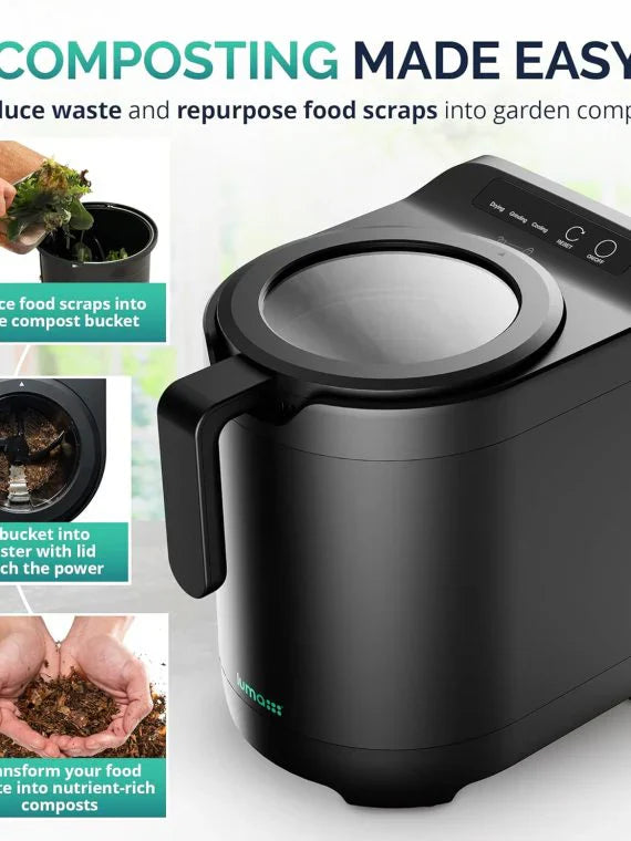 Electric Kitchen Composter 2.5L Odorless Countertop Bin with Clear-View Lid, Smart Food Waste Disposal