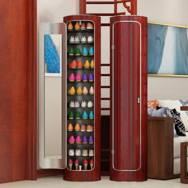 Large-capacity multi-layer rotating disinfection shoe cabinet [with mirror + deodorizer]