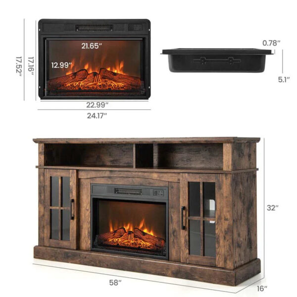 58" TV Console with 23" Fireplace Insert, Fireplace TV Stand for TVs up to 65 Inches, 1400W Electric Fireplace Heater