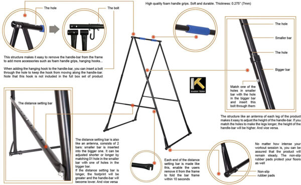 Air Yoga Equipment Set Includes: Blue Aerial Yoga Hammock and The Height-Adjustable Foldable Sturdy Durable KT Yoga Swing Stand Frame