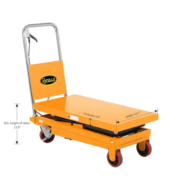 APOLLOLIFT Hydraulic Lift Table Cart 770 lbs Capacity, 51" Max Height, Double Scissor Lift with Safety Guard & 4 Wheels
