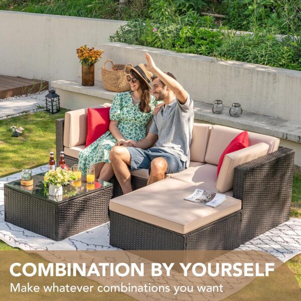 Devoko 5 Pieces Patio Furniture Sets All Weather Outdoor Sectional Patio Sofa Manual Weaving Wicker Rattan Patio Seating Sofas with Cushion and...