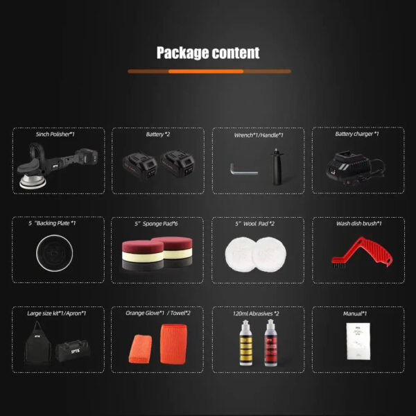 18V Cordless Car Polisher, 15mm Orbit 2000-4800 OPM Portable Buffer Polisher with 7 Variable Speed 2Pcs 4.0Ah Battery, 6 Sponge Pads,2 Wool Pad,...