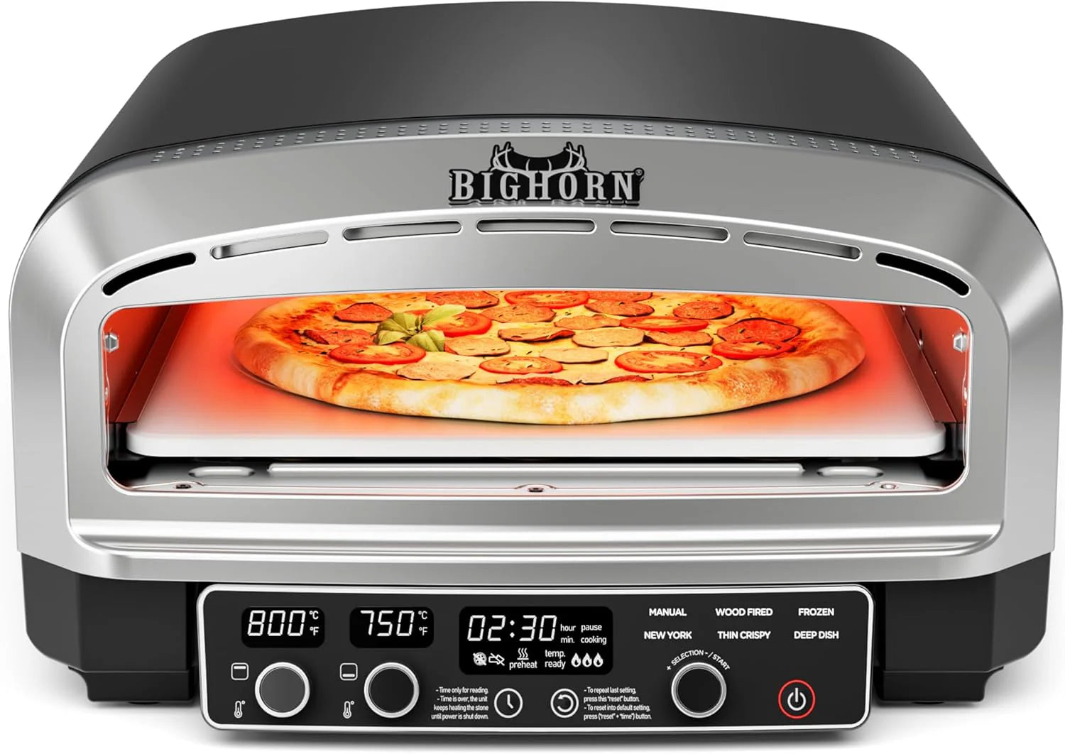 fd2db40510c3d41ef6f313db74219f36170753f4696a2fa98f1e19a6f40b39c1 BIG HORN 14" Electric Pizza Oven, Countertop, Stainless Steel